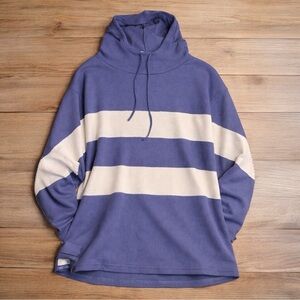 First Love Lovelyn Waffle Knit Hoodie 2X blue Cream Stripe Short Sleeve NWOT